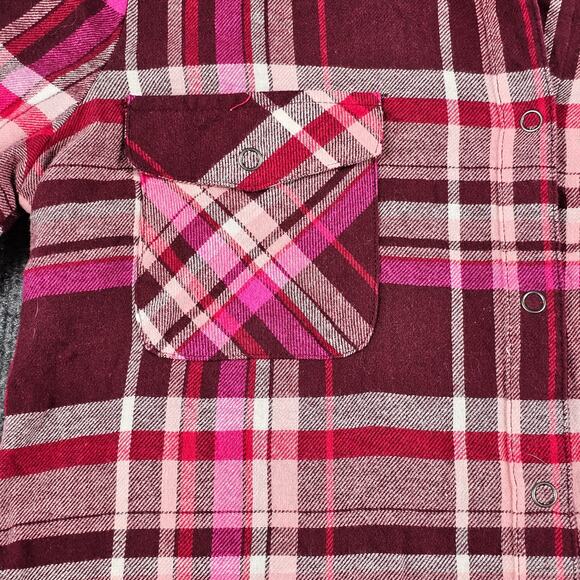Pink Flannel Plaid Womens Size 7-9 Long Sleeve Shirt Button Tab Sleeve - Picture 14 of 16